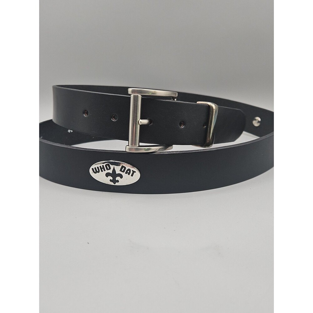 Who Dat Saints Crescent Saddle Leather 1.5" Black Belt Handmade USA Size 44